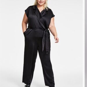 Bar III Black Jumpsuit with Relaxed Fit and Tie Waist